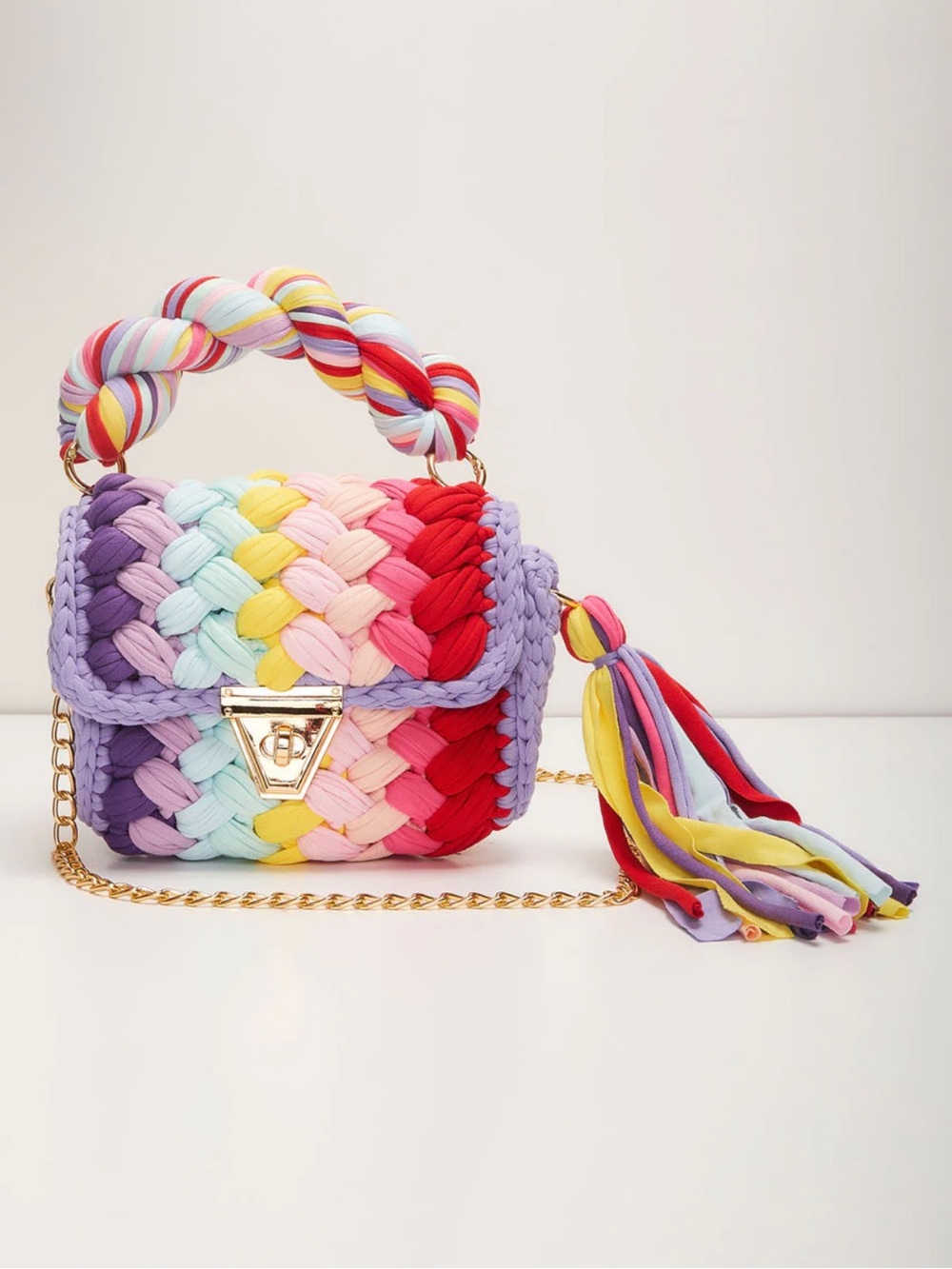 Vici Rainbow Braided Top Handle Mini Bag with Tassel Accent